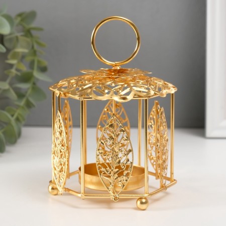 Summary Metal for 1 candle "Lantern. Flower and leaves" Gold d = 5.5 cm 9.8x10.5x14 cm-3