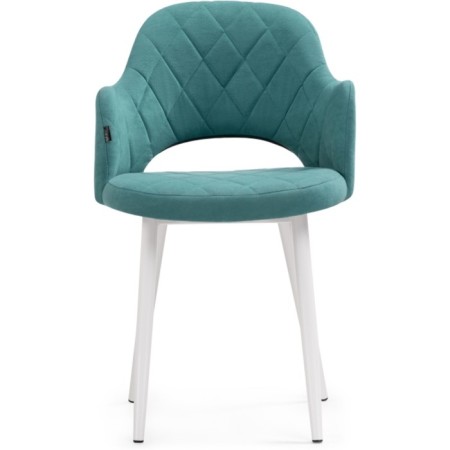 Stool on a metal frame Gutride metal/velor, white/green 51x56x82 cm-1