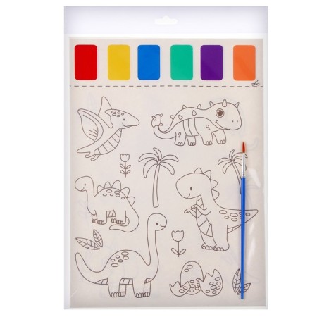 Coloring "Dinosaurs", 2 sheets, 6 colors of paint, brush-3