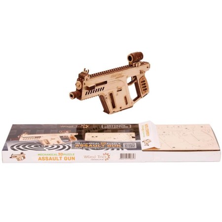 Mechanical 3D puzzle made of wood "assault rifle"-7