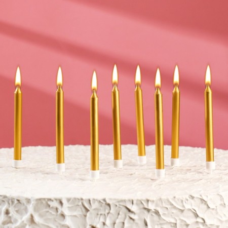 Set of candles for the Manhattan cake, 9 cm, 8 pcs, gold metallic