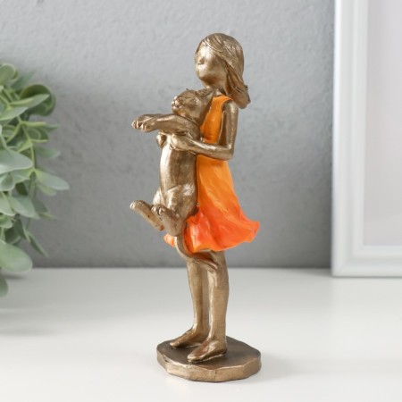 Souvenir Polystone "Baby in an orange dress with a cat" Bronze 7.5x6x16 cm-2