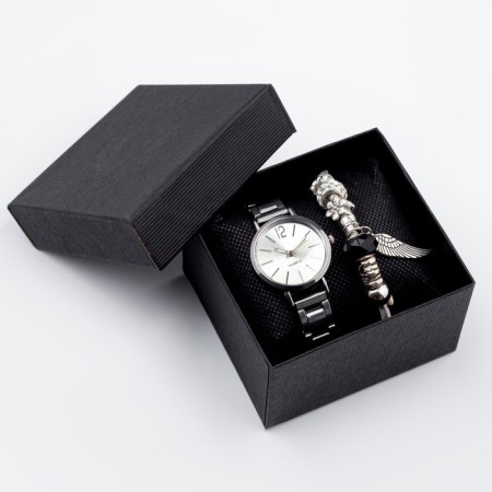 Women's gift set "Kaabon" 2 in 1: wrist quartz clock and bracelet, d-2 cm, mix