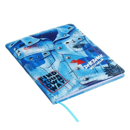 Universal Diary Grade 1-11, 48 sheets "jeans", a solid cover of artificial leather, lam-1