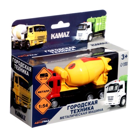 Metal truck "KAMAZ. Concrete mixer ", 1:54, inertial, yellow color-4