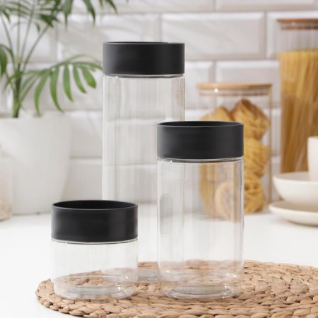 A set of containers for bulk products ASTI, 3 items: 500 ml, 1 l, 1.5 l, black color black