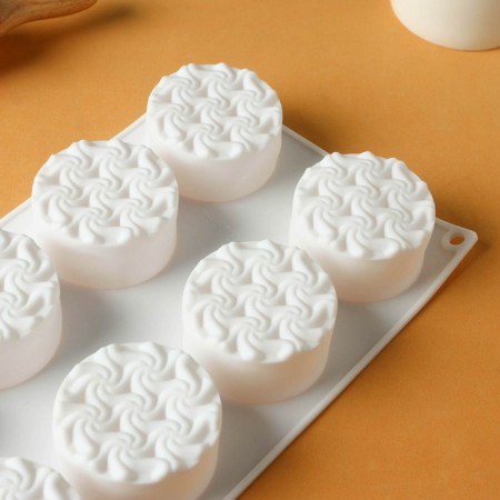 Form for mousse desserts and baking konfinetta "whirlwind", silicone, 26.5 × 17 × 3.5 cm, 8 cells (d = 6 cm), white color-3