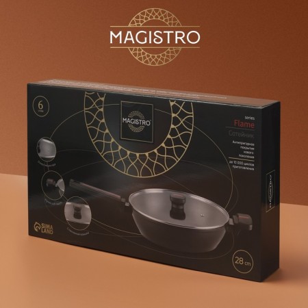 Magistro flame pan, d = 28 cm, h = 7.5 cm, with a glass lid, a Soft-Touch handle, anti-stick coating, induction-6