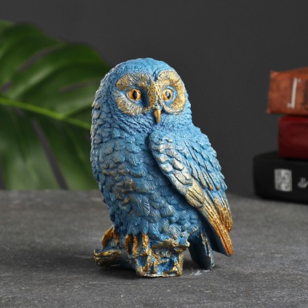 Figure "Owl on the hemp" gray-blue 10x9x14.5cm-10