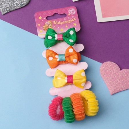 Hair gum "Bow" (set 7 pieces) peas, mix