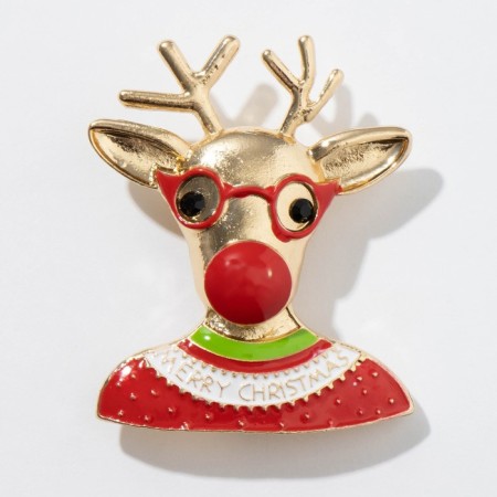 New Year! New Year's Brooch "Deer" in a sweater, colored in gold-1