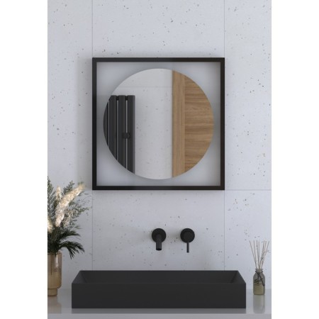 Mirror in a baguette frame with LED backing 12 W, 60x60 cm, without a switch, warm white light, black-3