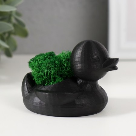 Concrete "duck" 6x8x5.5 cm black with moss (moss green. Stabilized)