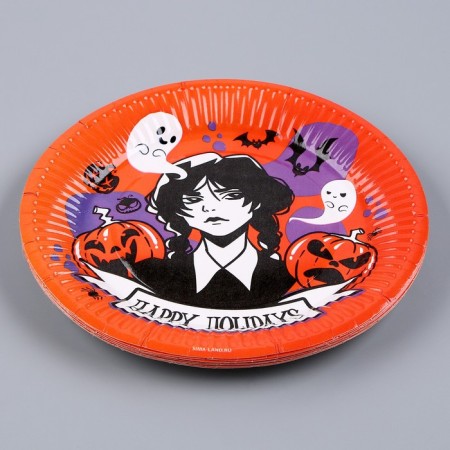 Disposable paper plate "Halloween", girl, 18 cm-3