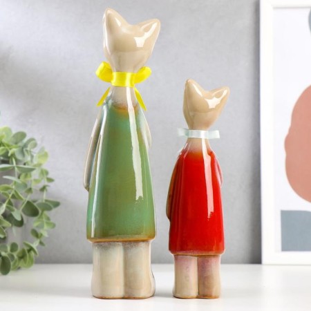 Souvenir Ceramics "Two cats with a fish" set 2 pcs 24.5x6x5, 19x5x4.5 cm-2