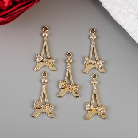 Decor for creativity metal, rhinestones "Eiffel Tower with Bantik" gold 3x1.5 cm-2