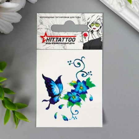 Tattoo on the body "Butterfly on the flower" 5.3x6.3 cm