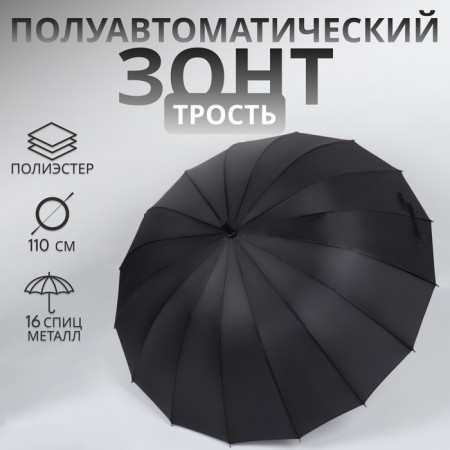 Umbrella - semi -automatic cane "plain", 16 knitting needles, r = 48 cm, black color
