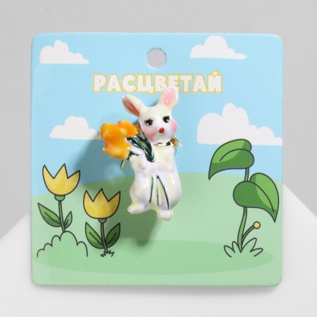 Broach "Bunny" with a bouquet, colored in gold