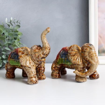 Souvenir Ceramics "Indian Elephants" set 2 pcs 8x14x10 cm 7.5x14x14 cm-5