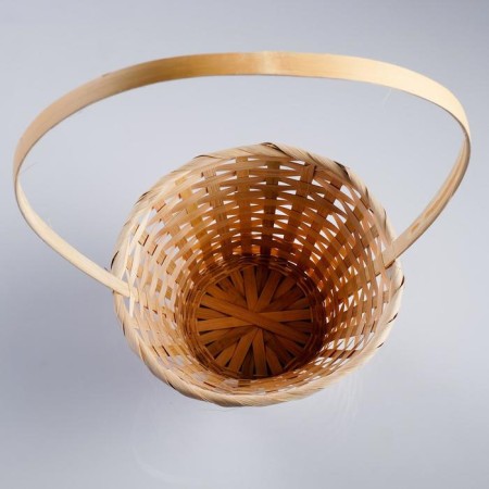 Wicker basket, bamboo, natural color, long handle-2