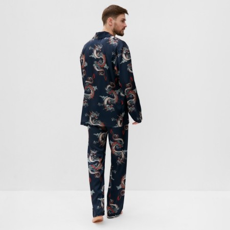 Pajama male (shirt and trousers) kaftan "Dragon" size 56, blue