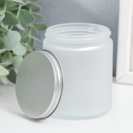 Bank for candles glass with a white matte lid 8.8x7x7 cm-1