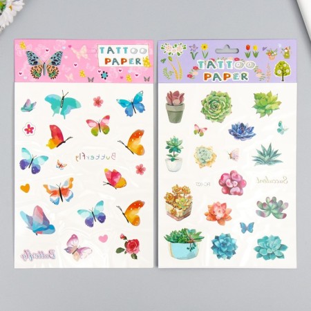 Tattoo on the body color "butterflies/succulents" MIX 24x14.5 cm-4
