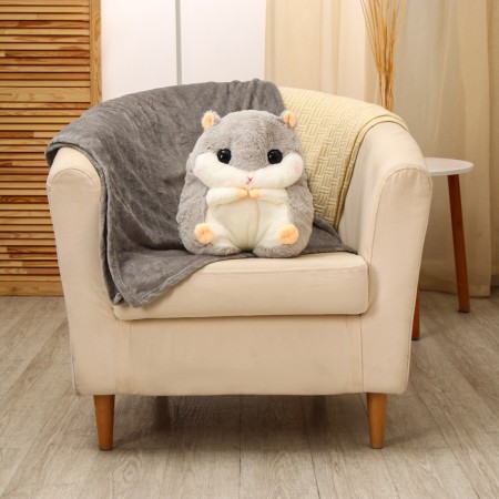 Soft toy "Hamster" with a blanket, 30 cm, gray color-2