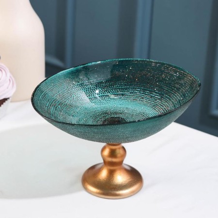 Serving dish for fruit inspiration, d = 22 cm, on the leg, emerald color-1