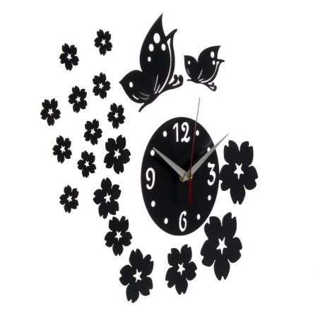Watching interior watches, 3D "Flowers and butterflies", silent, sticker, large, D-15 cm-1