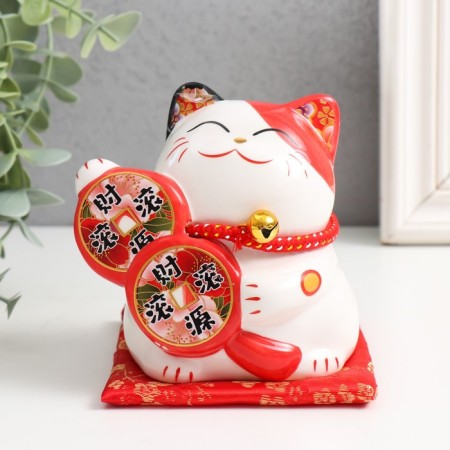 Pigger Ceramics "Cat Mani-Neko and Coin to attract wealth" 9x9.5x9.5 cm