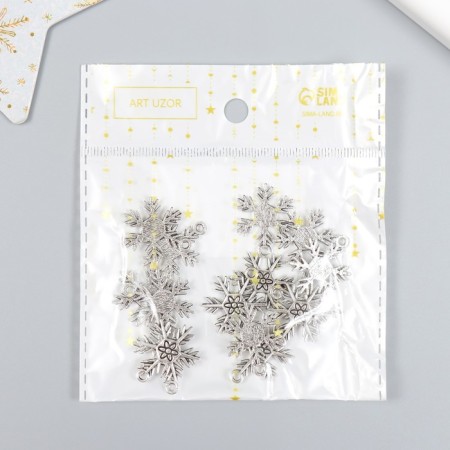 Decor for creativity Metal "Snowflake needle" set 15 pcs silver 2x2.5 cm-3