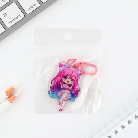 Acrylic keychain "girl" with carbine, 3.2 x 5.3 cm-4