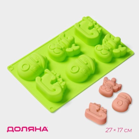 Baking uniform “New Year”, silicone, 27 × 17 × 3 cm, 6 cells (8 × 7 × 3 cm), green color