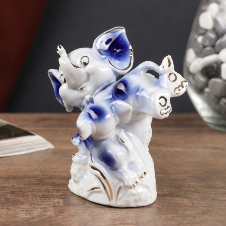 Souvenir Ceramics "Games Slonets" Blue with gold 10x6x10.2 cm-1