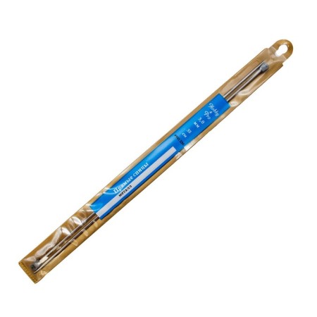 The knitting needles are straight, metal, 35 cm/3.0 mm