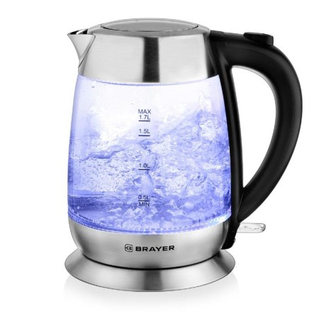 Electric kettle Brayer BR1010, glass, 1.7 l, 2200 watts, auto shutdown, silver