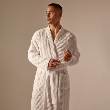 Wafel dressing gown Male SL Home: BOHO "Blanc de Blanc", size L, 100% cotton, 280 g/m2-4