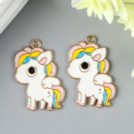 Decor for creativity Metal, enamel "Unicorn with colored mane" Gold 2.5x2.4 cm