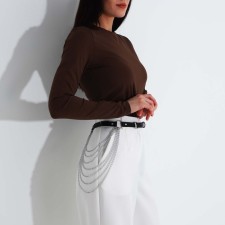 Women's belt, metal buckle, with chains, black color