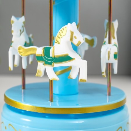 Musical mechanical souvenir "Carousel 4 horses" Blue 9.6x9.6x15.5 cm-3