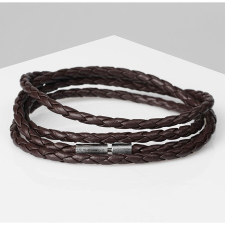 Unisex Bracelet "Leather Weaving", brown color with silver, 82 cm