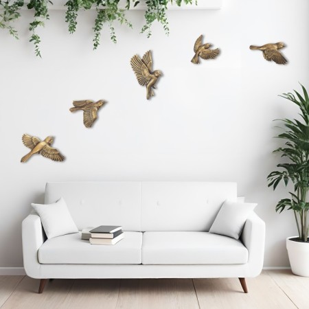 Wall decoration, plaster panel "birds" 5 pcs, bronze-1