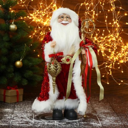 Santa Claus "in a red suit, with a patterned staff and a flashlight" 27x50 cm