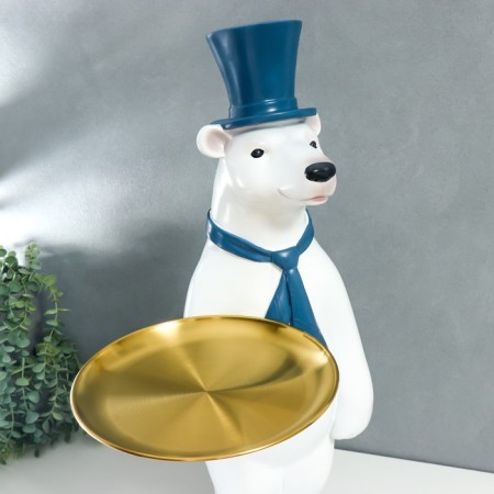 Souvenir Polystone stand "White bear in the cylinder and tie" D = 26 cm 70x37x40 cm-5