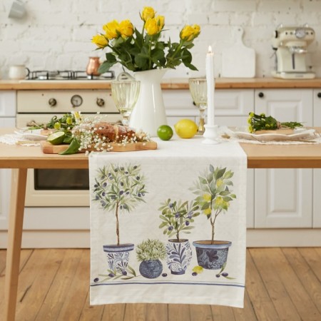 The path to the Ethel table Olives 40x149 cm, 100% HL, reps 220 g/m2