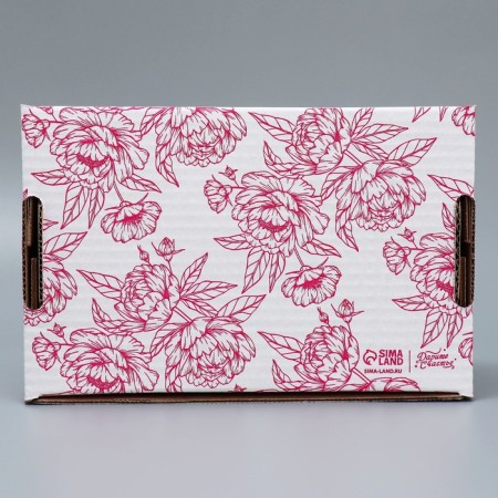 Box a gift team with a window, packaging, “peonies”, white, 24x8x16 cm-3