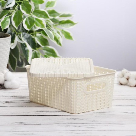 Storage basket with a “wicker lid”, 24.5 × 18 × 10 cm, color mix-1