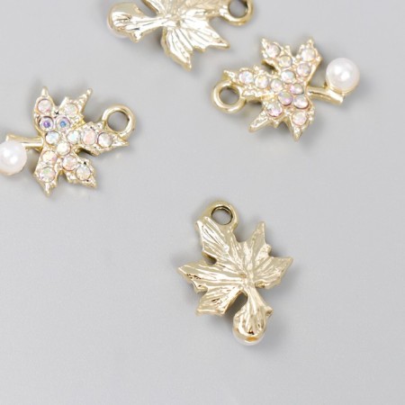 Decor for creativity metal, rhinestones "Maple leaflet with pearl" 1.7x1.3 cm-1